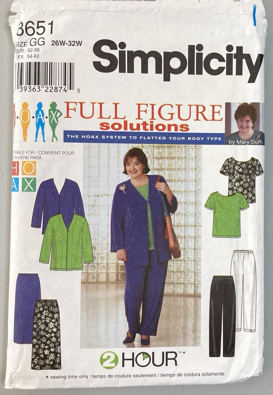 Simplicity 8651 Full Figure Solutions Jacket Top Pants Skirt Womens 26-32 UNCUT